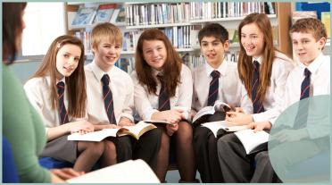 secondary pupils in a library