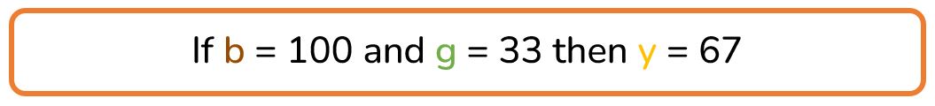 If b = 100 and g = 33 then y = 67