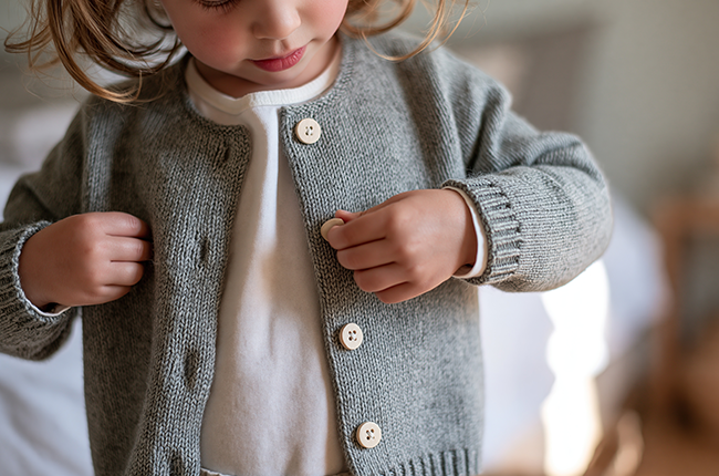 Little girl wearing a cardigan
