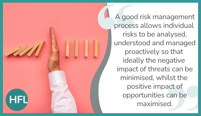 "A good risk management process allows individual risks to be analysed, understood and managed proactively so that ideally the negative impact of threats can be minimised, whilst the positive impact opportunities can be maximised"