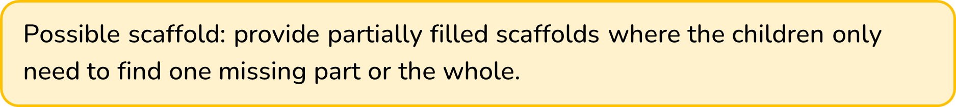 "Possible scaffold: provide partially filled scaffolds where the children only need to find one missing part or the whole."