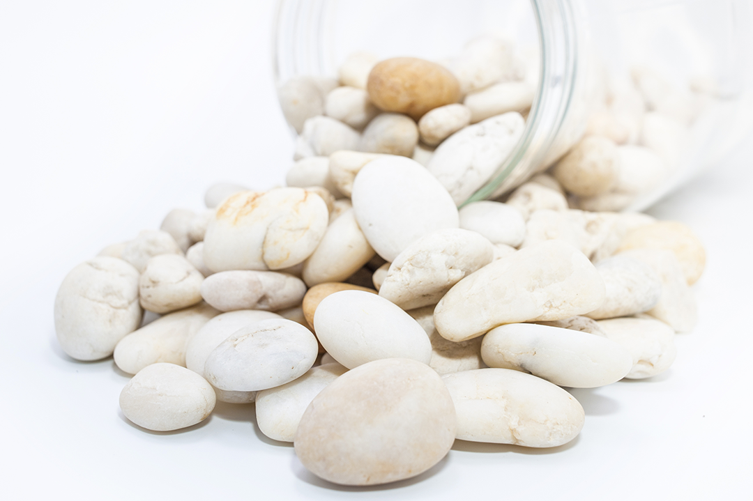 Pale coloured round stones