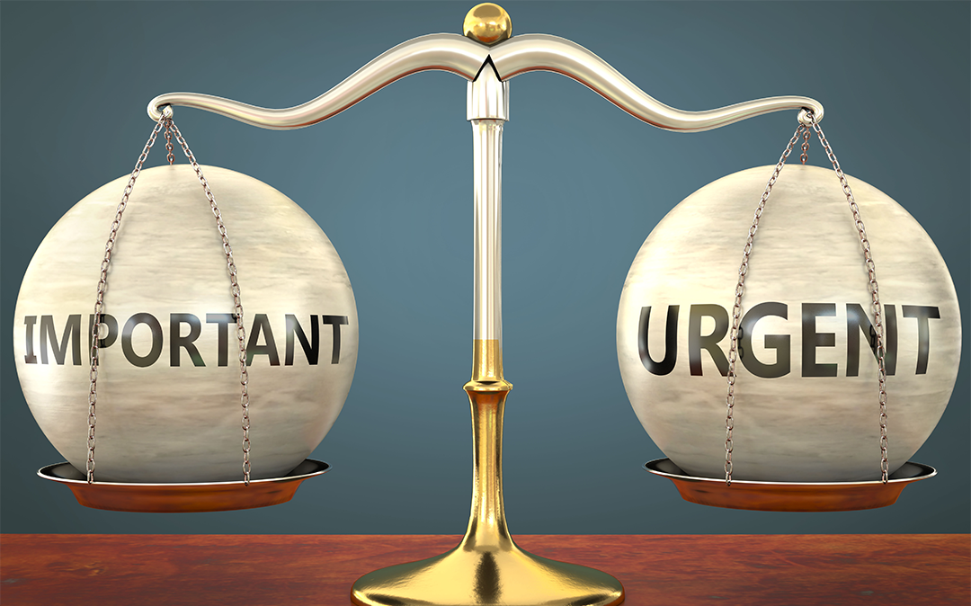 "Important vs urgent" words on balancing scales