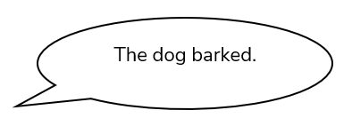 Speach bubble: "The dog barked"