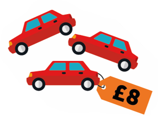 red cars with a price tag of £8