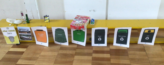 Photograph of recycling box graphic illustrations 