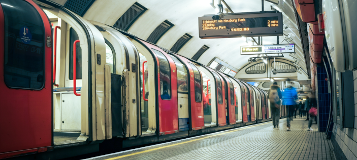 Underground train pulling into station