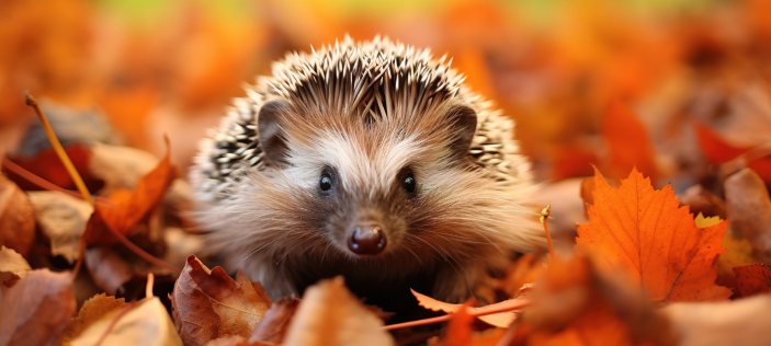 Hedgehog in orange leaves