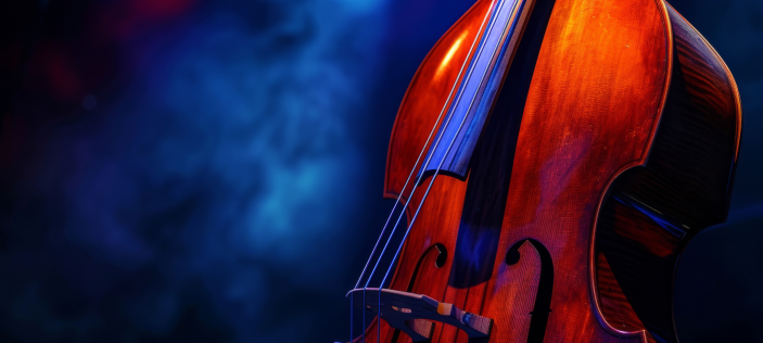 Double bass on blue background