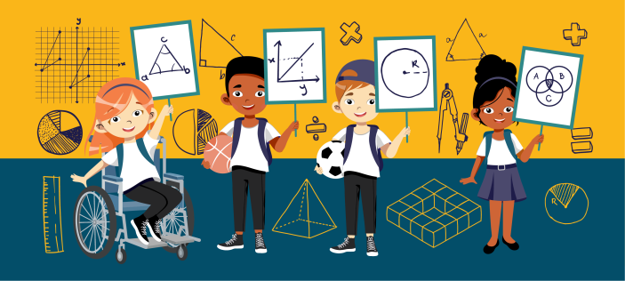 Illustration of characters doing maths