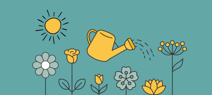 flowers and watering can