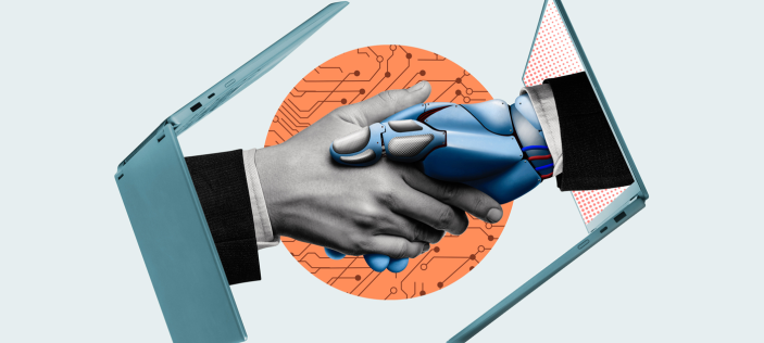 Handshake between a human hand and a robotic hand