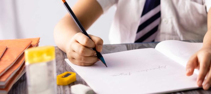 Pupil writing in book
