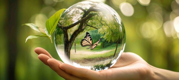 Hand holding a glass ball