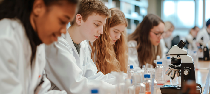 Secondary students working in a science classroom