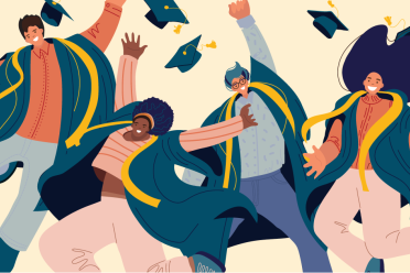 Graphic illustration of happy graduate students