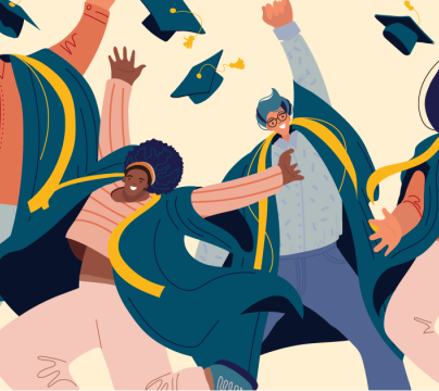 Advancing Access Teacher and Adviser CPD Conference Graphic illustration of happy looking graduates