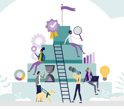 The 2024 Post-16 Summer Conference: Sixth Form Leadership: Raising Standards and Attainment in Post-16 Education Illustrated characters climbing hill