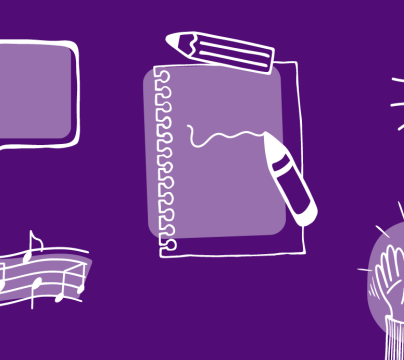 Purple images of writing and light bulb