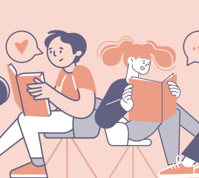 Illustration of people reading from books