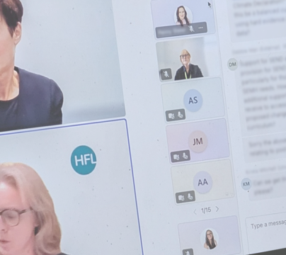 Laptop screen showing a video conference call