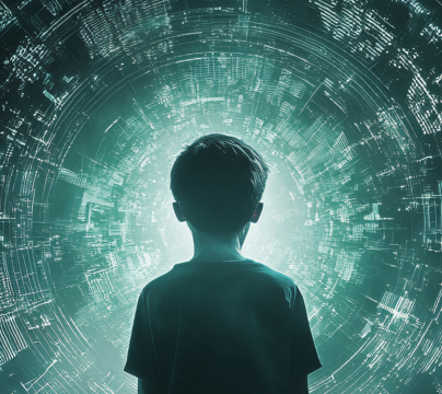 Child staring into cyber space