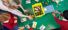 Children in class with building blocks