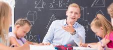 Teacher talking to pupils