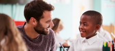 man and boy talking