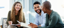 man and 2 women talking