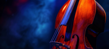 Double bass on blue background