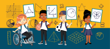 Illustration of characters doing maths