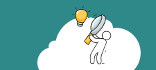 Cartoon man with magnifying glass and light bulb