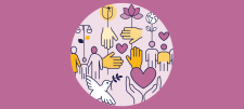 doves and hands on purple background