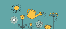 flowers and watering can