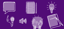 Purple images of writing and light bulb