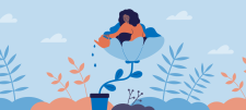 Launching our Primary Headteachers’ Conference 2025 Illustration of a person sat in a flower watering plants