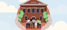 Small Schools Programme returns in September 2025 Graphic illustration of pupils stood outside a school building